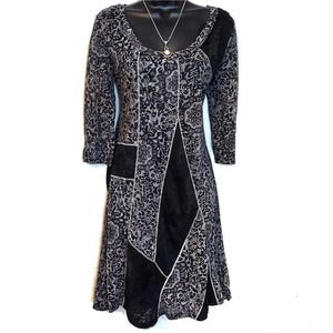 Papillon Patchwork Long Sleeve A-Line Dress Gray